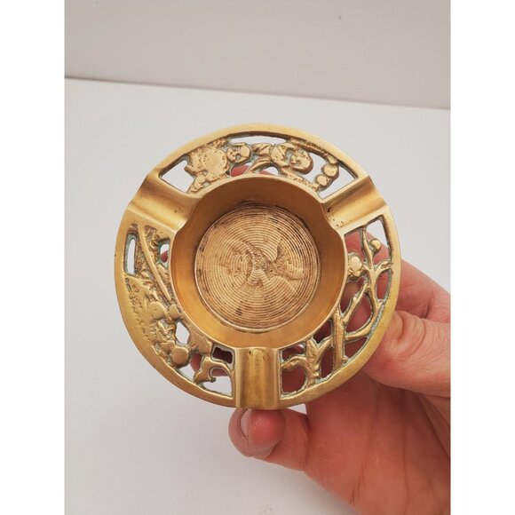 Vintage Solid Brass Ashtray Multi Floral Patterns 1970's Vintage Brass Ashtray - - Picture 4 of 10